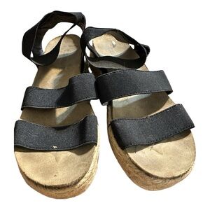 Black and Tan Sandals with Cork Soles and elastic slide on Straps